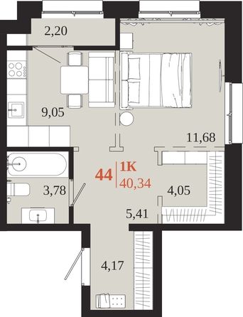 
  Продается 1-комн. квартира 40.34 м², в ЖК 1661. Фото 1.