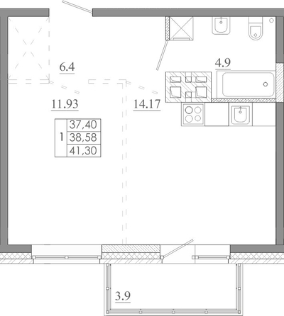
  Продается 1-комн. квартира 41.3 м², в ЖК Мега, дом 7. Фото 1.