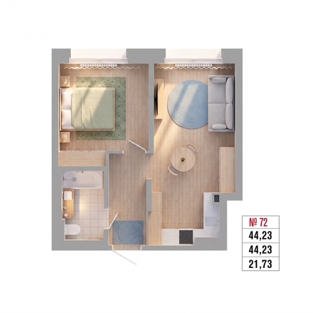 
  Продается 2-комн. квартира 44.23 м², в ЖК Стрижи Сити, блок-секции 6,7. Фото 1.