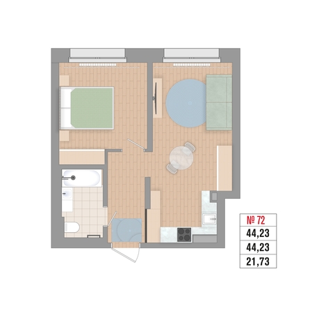 
  Продается 2-комн. квартира 44.23 м², в ЖК Стрижи Сити, блок-секции 6,7. Фото 2.
