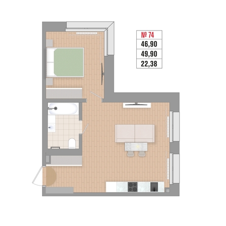 
  Продается 2-комн. квартира 46.9 м², в ЖК Стрижи Сити, блок-секции 6,7. Фото 1.