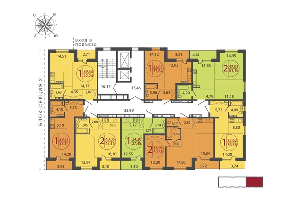 
  Продается 2-комн. квартира 59.65 м², в ЖК ЛЕРМОНТОВ ПАРК, дом 1. Фото 5.