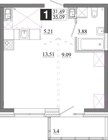 
  Продается 1-комн. квартира 35.09 м², в ЖК Первый Ленинский квартал, Дом 6. Фото 1.