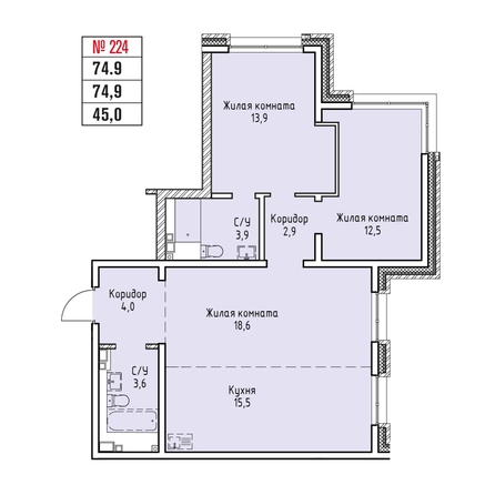
  Продается 3-комн. квартира 74.9 м², в ЖК Стрижи Сити, блок-секции 6,7. Фото 4.