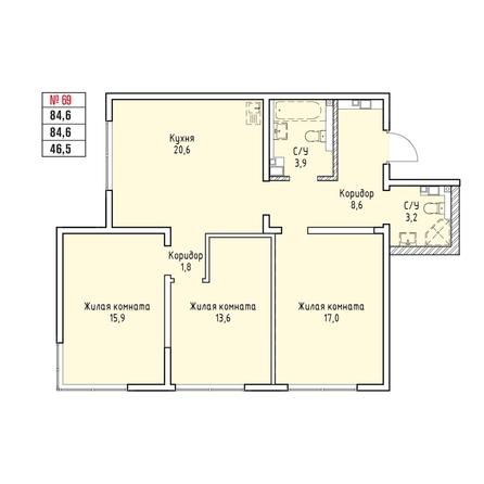 
  Продается 3-комн. квартира 84.6 м², в ЖК Стрижи Сити, блок-секции 6,7. Фото 1.