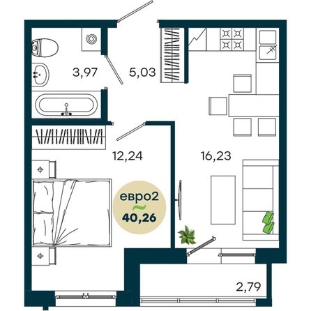 
  Продается 1-комн. квартира 40.26 м², в  ЖиВой комплекс на Кузьмихе. Фото 2.