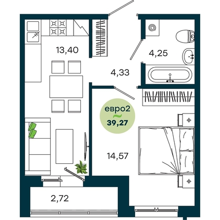 
  Продается 1-комн. квартира 39.27 м², в  ЖиВой комплекс на Кузьмихе. Фото 2.