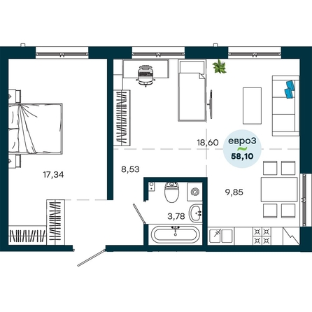 
  Продается 2-комн. квартира 58.1 м², в  ЖиВой комплекс на Кузьмихе. Фото 2.