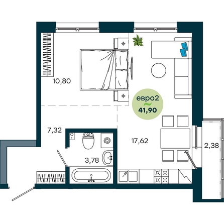 
  Продается 1-комн. квартира 41.9 м², в  ЖиВой комплекс на Кузьмихе. Фото 2.