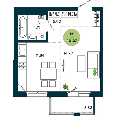 
  Продается 1-комн. квартира 40.37 м², в  ЖиВой комплекс на Кузьмихе. Фото 2.