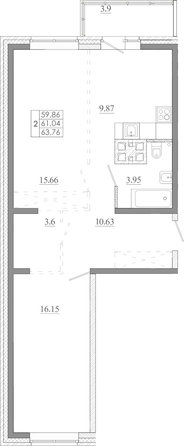 
  Продается 2-комн. квартира 63.76 м², в ЖК Мега, дом 5. Фото 1.