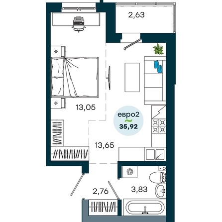 
  Продается 1-комн. квартира 35.92 м², в  ЖиВой комплекс на Кузьмихе. Фото 2.