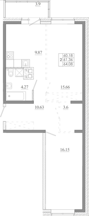 
  Продается 2-комн. квартира 64.08 м², в ЖК Мега, дом 8. Фото 1.