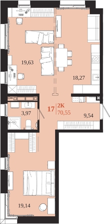 
  Продается 2-комн. квартира 70.55 м², в ЖК 1661. Фото 1.