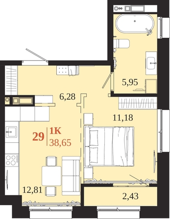 
  Продается 1-комн. квартира 38.65 м², в ЖК 1661. Фото 1.