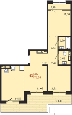 
  Продается 3-комн. квартира 76.56 м², в ЖК 1661. Фото 1.