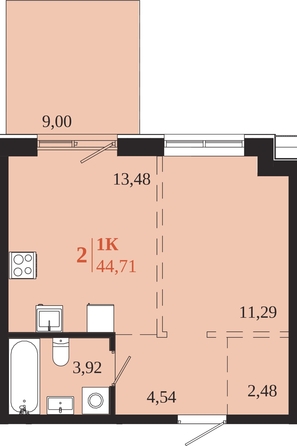 
  Продается 1-комн. квартира 44.71 м², в ЖК 1661. Фото 1.
