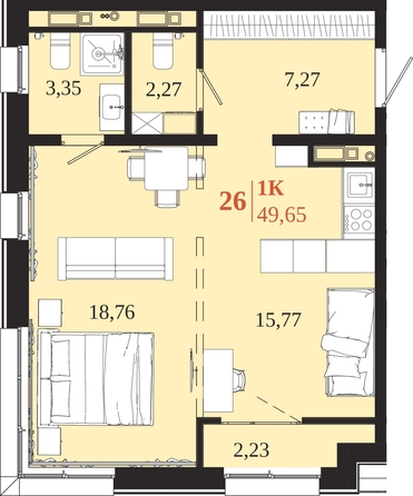 
  Продается 1-комн. квартира 49.65 м², в ЖК 1661. Фото 1.