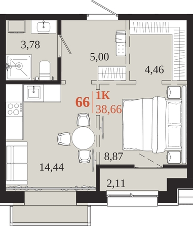 
  Продается 1-комн. квартира 38.66 м², в ЖК 1661. Фото 1.