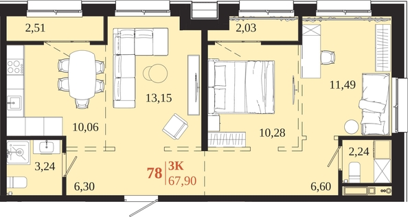 
  Продается 3-комн. квартира 67.9 м², в ЖК 1661. Фото 1.