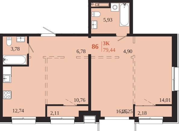 
  Продается 3-комн. квартира 79.44 м², в ЖК 1661. Фото 1.