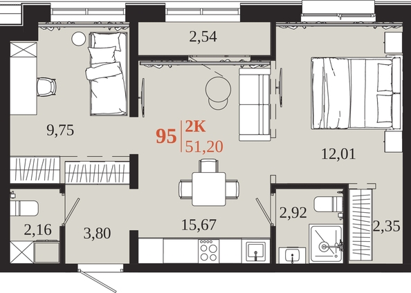 
  Продается 2-комн. квартира 51.2 м², в ЖК 1661. Фото 1.