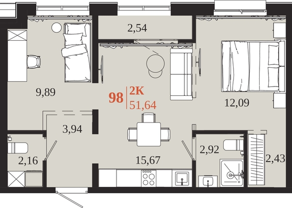 
  Продается 2-комн. квартира 51.64 м², в ЖК 1661. Фото 1.