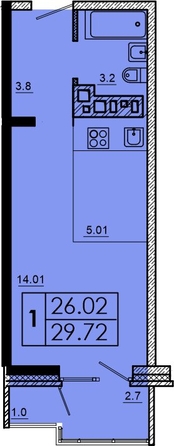 
  Продается 1-комн. квартира 29.72 м², в ЖК Мега, дом 3. Фото 1.