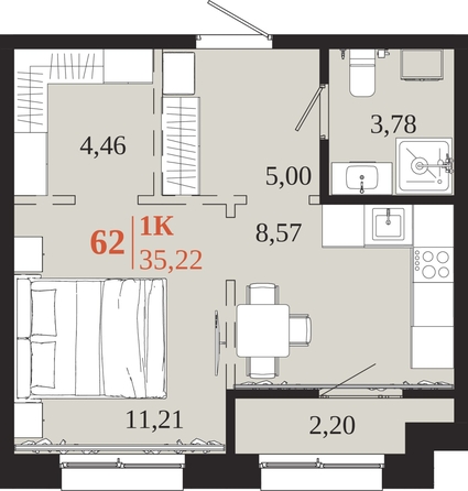 
  Продается 1-комн. квартира 35.22 м², в ЖК 1661. Фото 1.