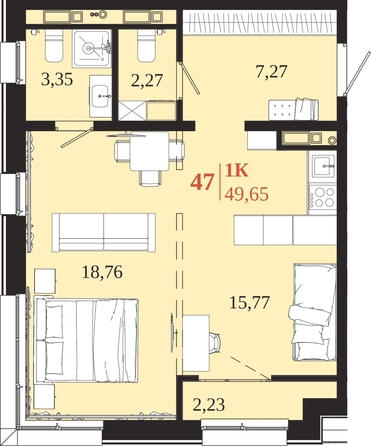 
  Продается 1-комн. квартира 49.65 м², в ЖК 1661. Фото 2.