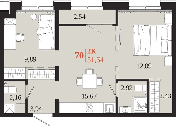 
  Продается 2-комн. квартира 51.64 м², в ЖК 1661. Фото 1.
