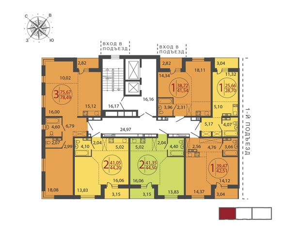 
  Продается 2-комн. квартира 44.2 м², в ЖК ЛЕРМОНТОВ ПАРК, дом 1. Фото 6.