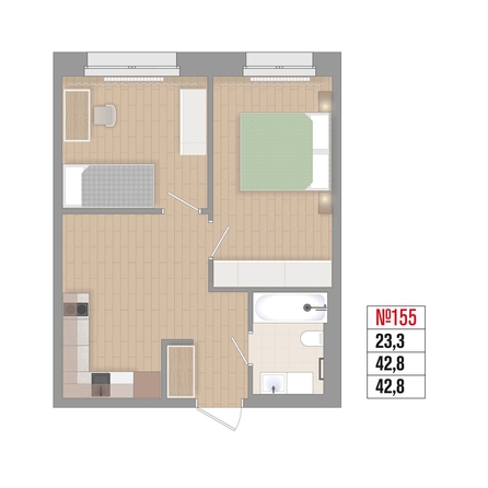 
  Продается 2-комн. квартира 42.8 м², в ЖК Квартал Стрижи, 3 очередь, дом 1. Фото 1.