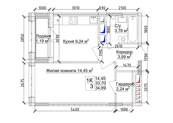 
   Продам 1-комнатную, 35.79 м², 7 высот, дом 6а

. Фото 7.