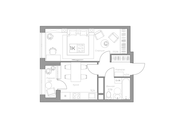 
   Продам 1-комнатную, 36.12 м², 7 высот, дом 6а

. Фото 2.