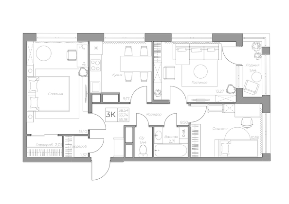 
   Продам 3-комнатную, 67.3 м², 7 высот, дом 6а

. Фото 2.