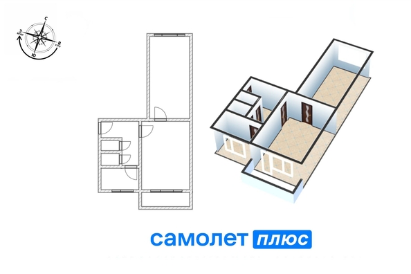 
   Продам 2-комнатную, 44.4 м², Ворошилова (Карат) тер, 18А

. Фото 1.