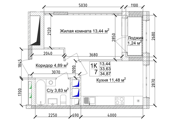 
   Продам 1-комнатную, 35.6 м², 7 высот, дом 6а

. Фото 4.