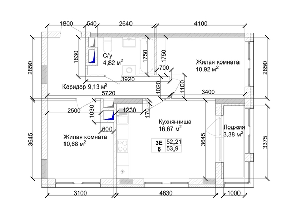 
   Продам 3-комнатную, 55.34 м², 7 высот, дом 9

. Фото 4.