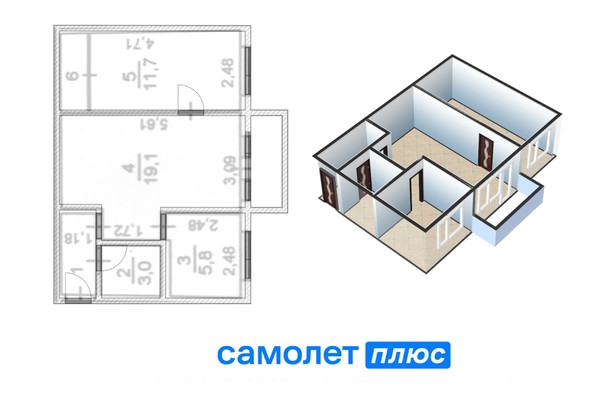 
   Продам 2-комнатную, 44.7 м², Ленина пр-кт, 43

. Фото 2.