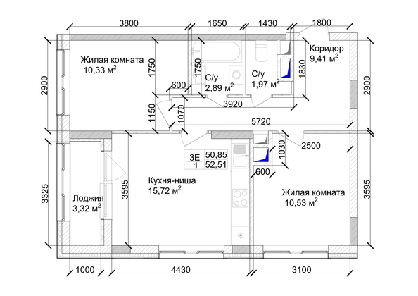 
   Продам 3-комнатную, 54.06 м², 7 высот, дом 9

. Фото 2.