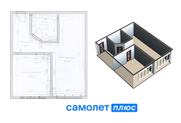 
   Продам 2-комнатную, 43.3 м², Кедровый б-р, 3

. Фото 2.