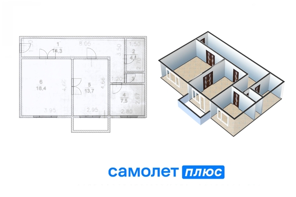 
   Продам 2-комнатную, 59.3 м², 50 лет Октября ул, 15

. Фото 2.