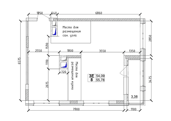 
   Продам 3-комнатную, 55.78 м², 7 высот, дом 6а

. Фото 3.