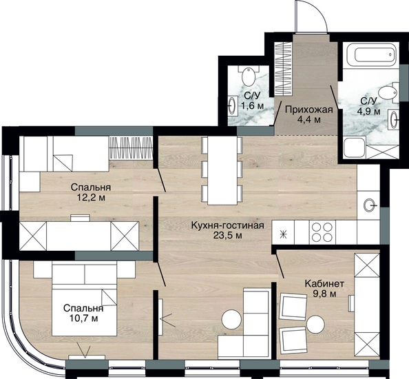 
  Продается 3-комн. квартира, 68.5 м², ЖК Южный, дом Ю-17
. Фото 3.