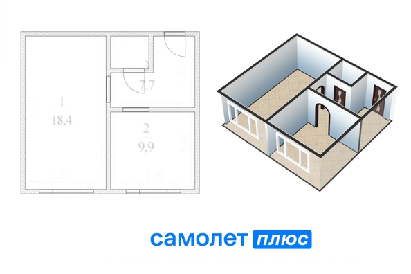 
   Продам 2-комнатную, 36 м², Дзержинского ул, 16А

. Фото 1.