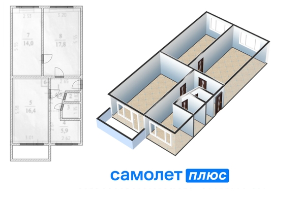 
   Продам 3-комнатную, 62.3 м², Сибиряков-Гвардейцев ул, 4

. Фото 2.