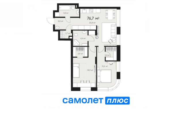 
   Продам 4-комнатную, 75.7 м², Дружбы ул, 28/2

. Фото 2.