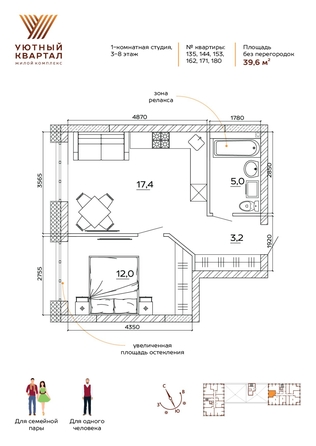 
  Продается 2-комн. квартира 39.6 м², в ЖК Уютный квартал, дом 1. Фото 7.