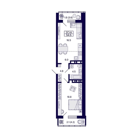 
  Продается 2-комн. квартира, 54.5 м², ЖК Grando (Грандо)
. Фото 2.